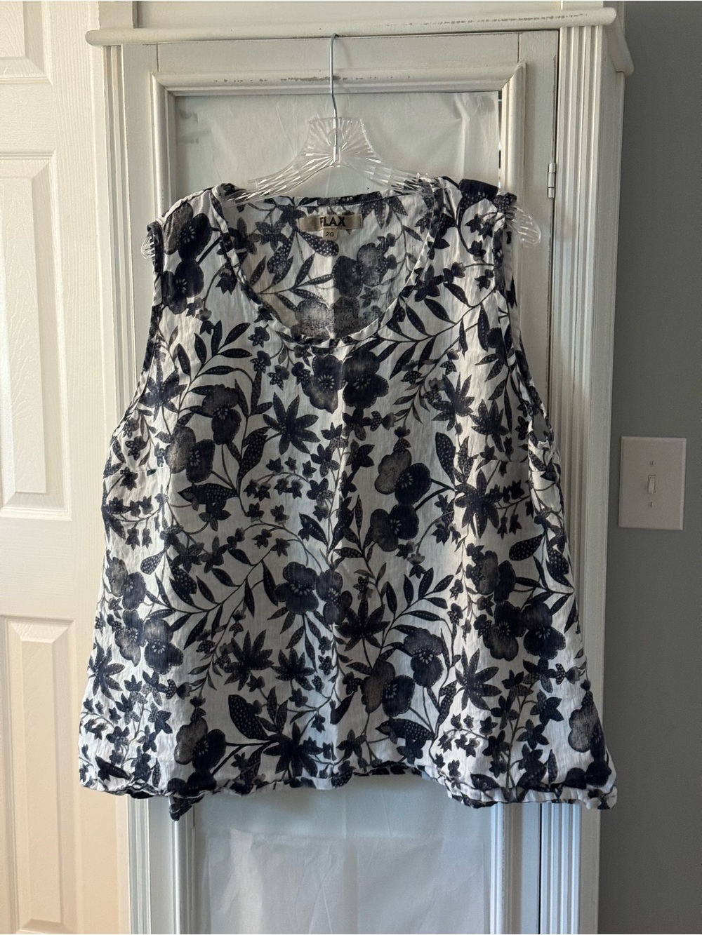 Flax Black and White Floral Linen A-Line Sleeveless Tank Top Size 2G
